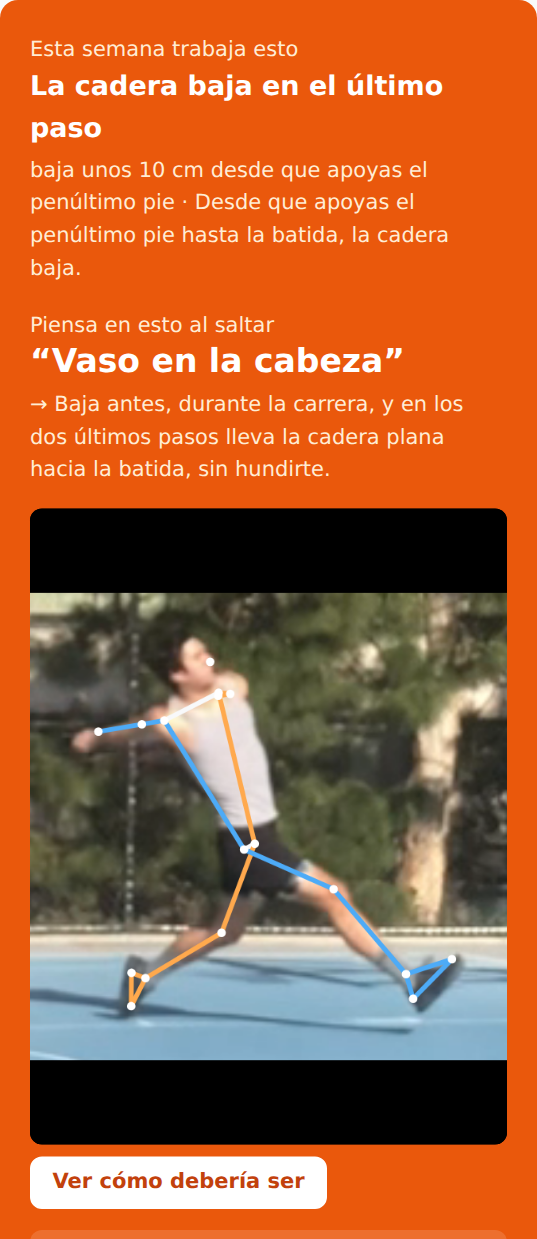 La tarjeta «Esta semana trabaja esto» del análisis de ese salto